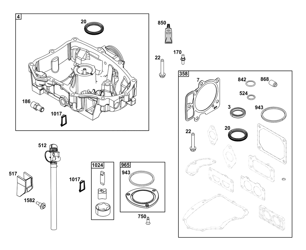 Crankcase Cover/Sump Group Diagram and Parts List for 49X977-0015-J1  Briggs and Stratton Engine